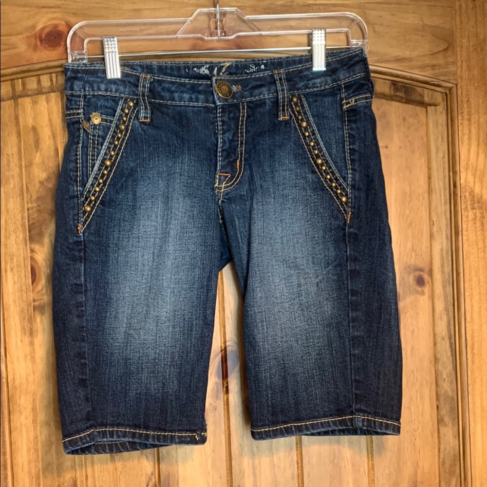 Blue Jean Shorts with Golden Contrast Stitching
